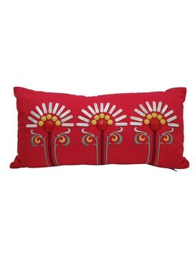 Echo Jaipur Red Embroidered Lumbar Pillow 9" x 18" Cotton Cover Polyester Insert